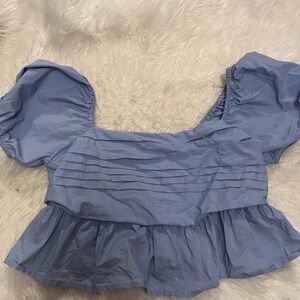 Blue altard state top with puffer sleeves
